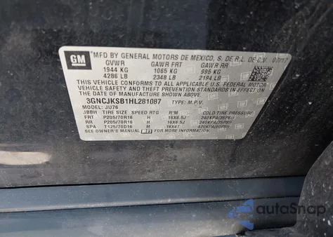 2017 Chevrolet Trax Ls from USA, damaged, VIN 3GNCJKSB1HL281087